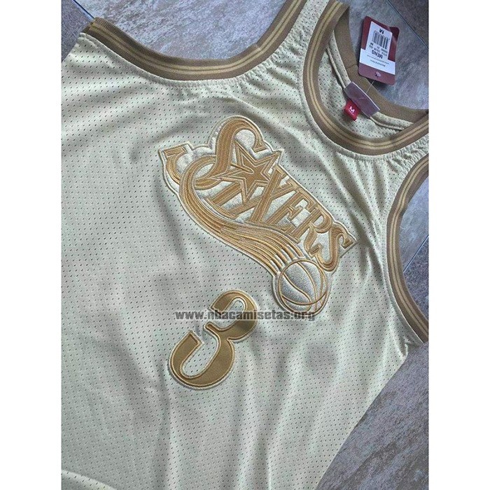 Camiseta Philadelphia 76ers Allen Iverson NO 3 Mitchell & Ness 2000-01 Oro